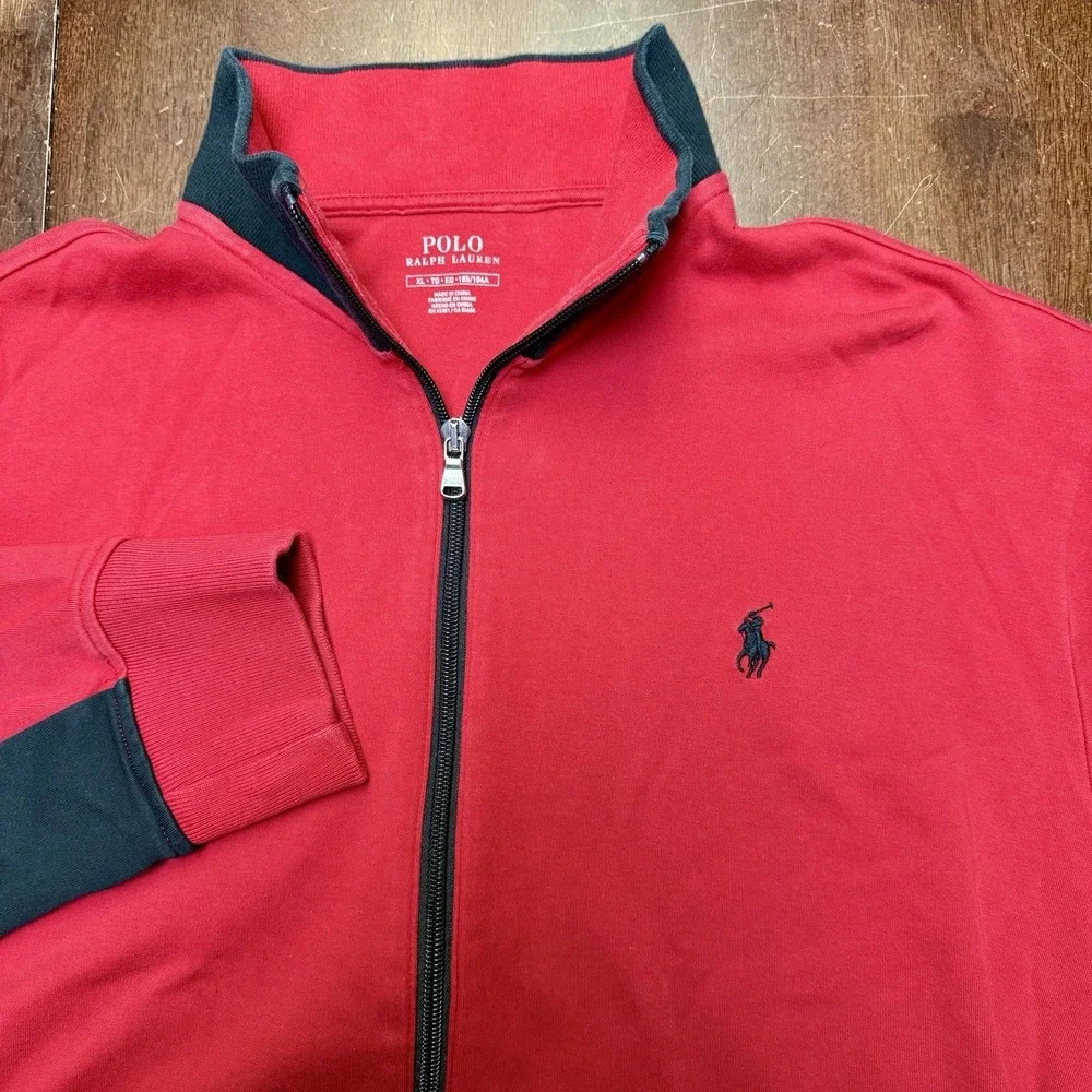 Polo Ralph Lauren Track Jacket Mens XL Red Black‎ Full Zip Athletic Retro Style